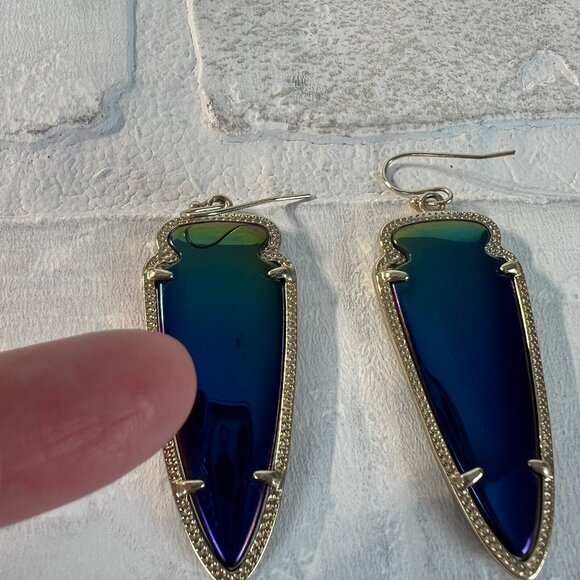Kendra Scott Skylar Earrings Gold Arrowhead Blue Iridescent Reversible Black - Picture 8 of 8